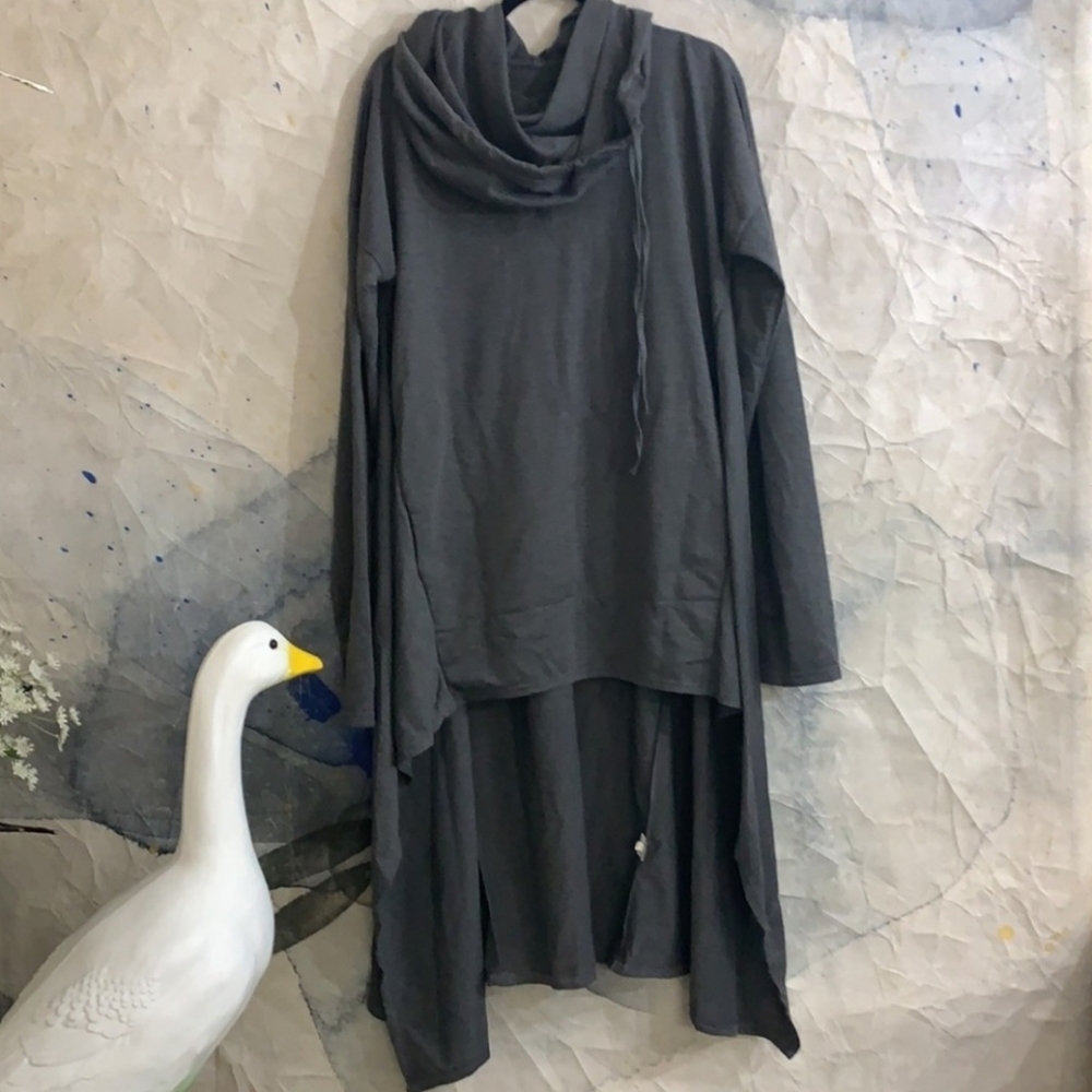 Gray Hooded Poncho Cape